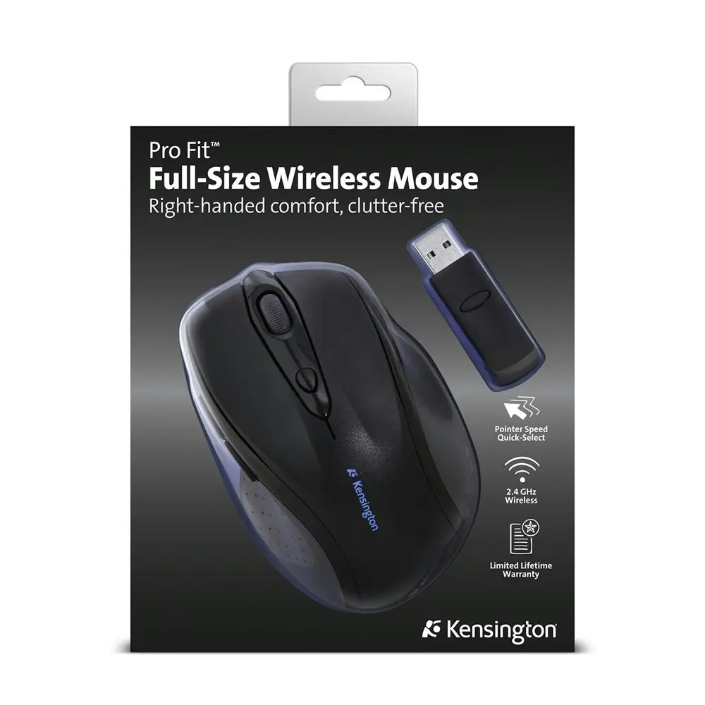 Kensington Pro Fit 2.4GHz Wireless Full Size Optical Mouse For Laptop/PC Black