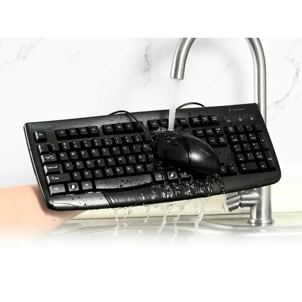 Kensington Profit Washable USB Wired Keyboard/Mouse Set For Desktop/Laptop Black