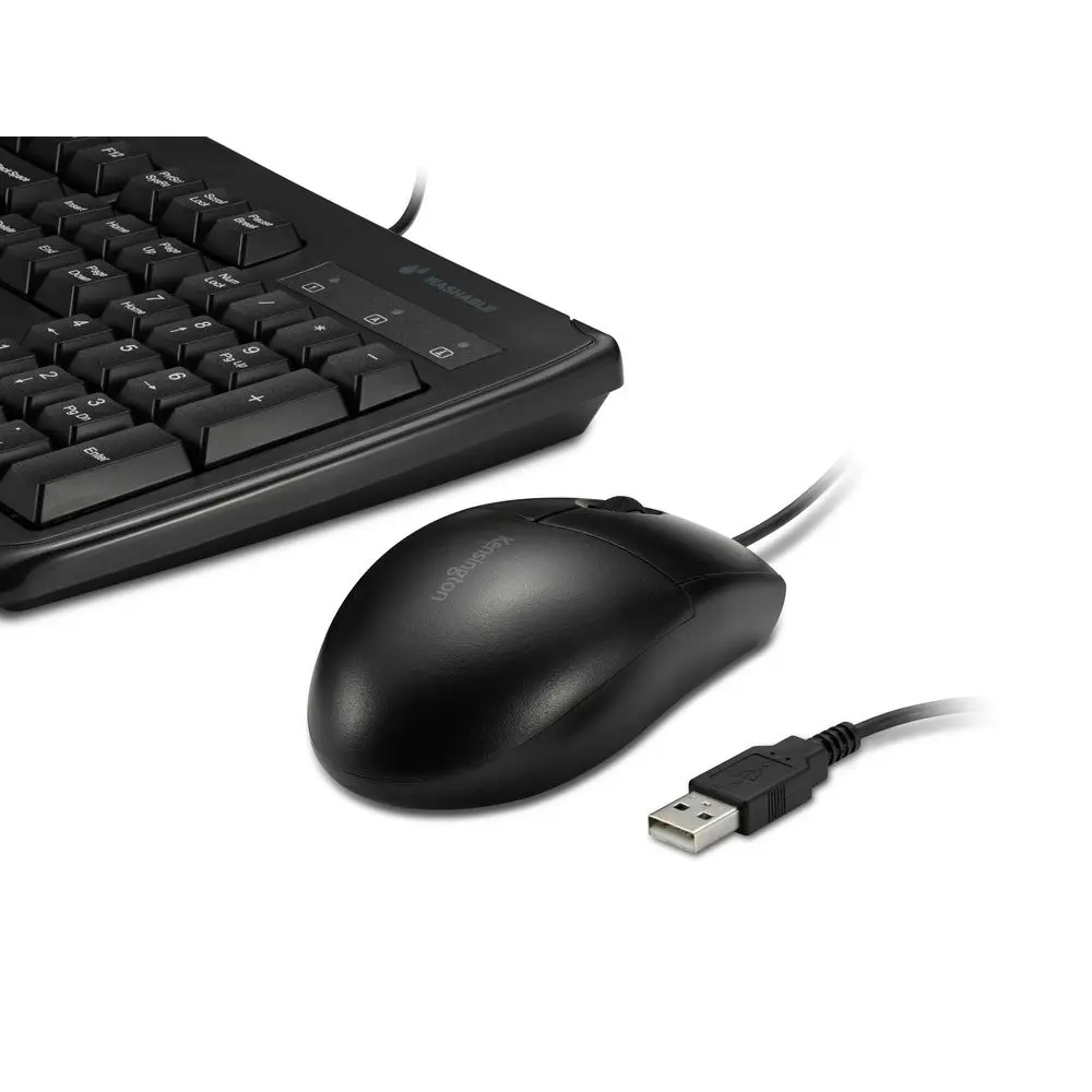 Kensington Profit Washable USB Wired Keyboard/Mouse Set For Desktop/Laptop Black