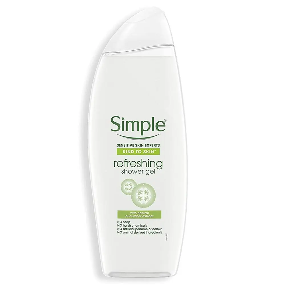 3x Simple 500ml Refreshing Shower Gel w/ Natural Cucumber Extract Sensitive Skin