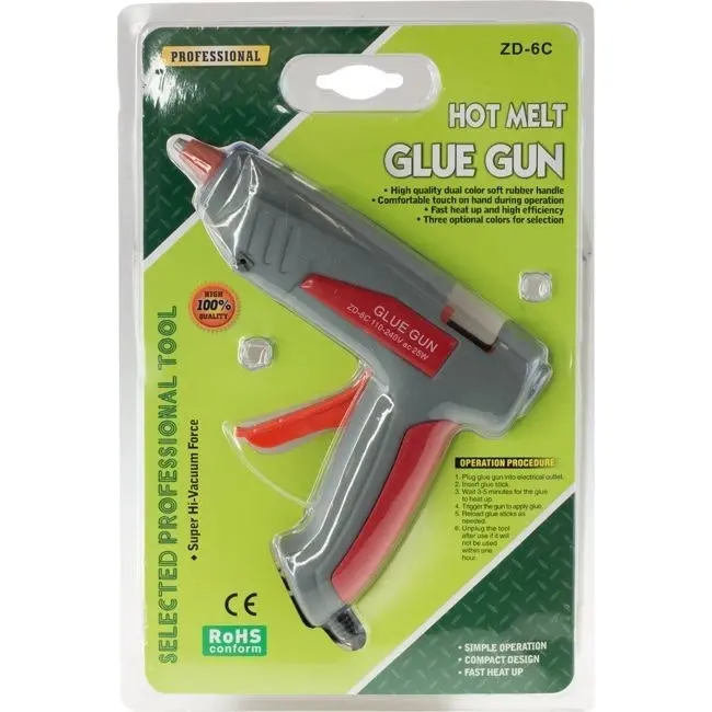 Compact 25W Hot Melt Glue Gun w/ 2pc 11.2mmx100mm Glue Stick/Adhesive Grey/Red