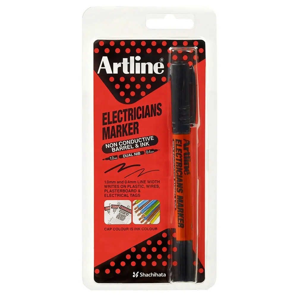 12PK Artline Electricians Permanent Marker 1/4mm Dual Nib - Black Hs