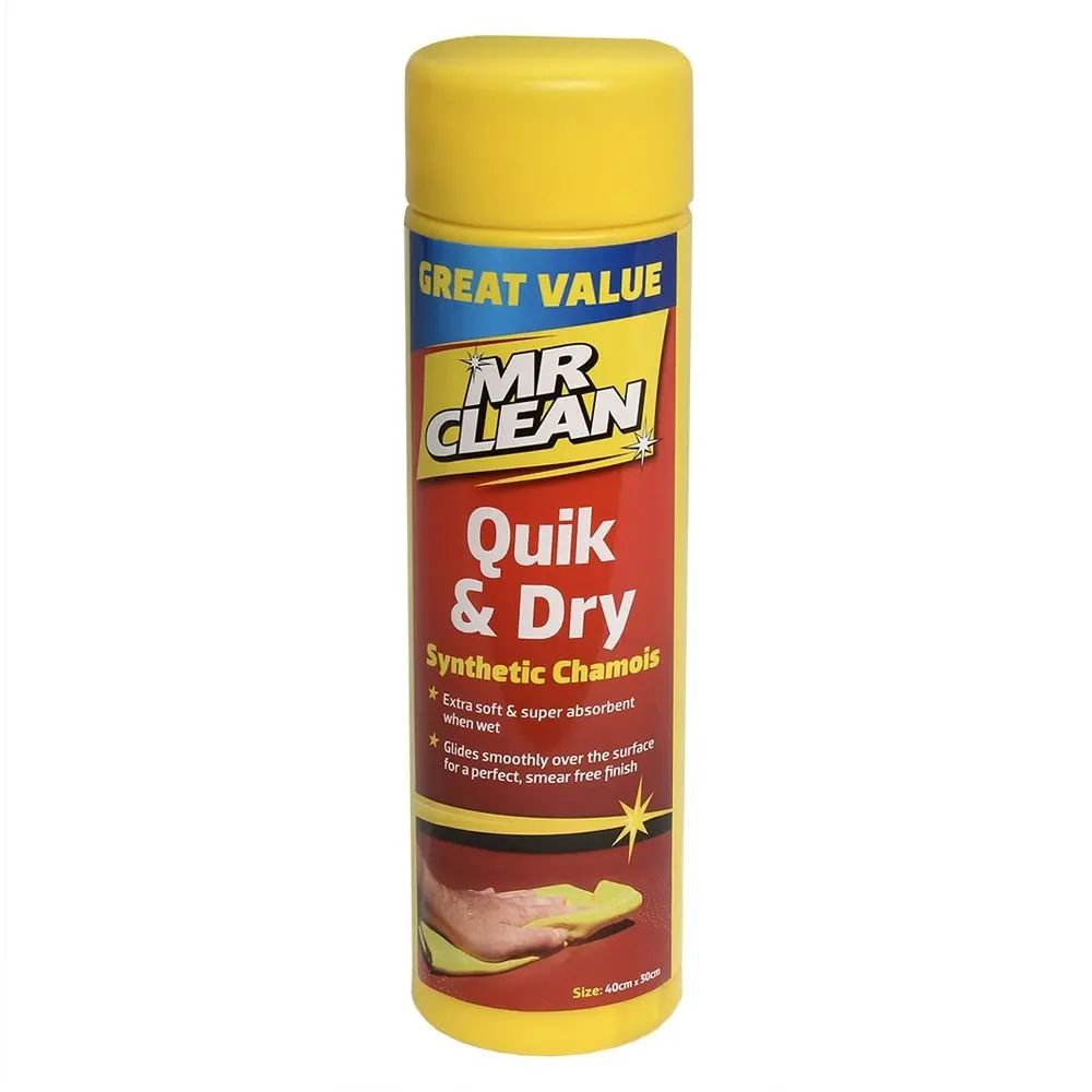 3PK Mr Clean Quik & Dry Synthetic Car/Window Cleaner Chamois/Shammy Cloth 40cm