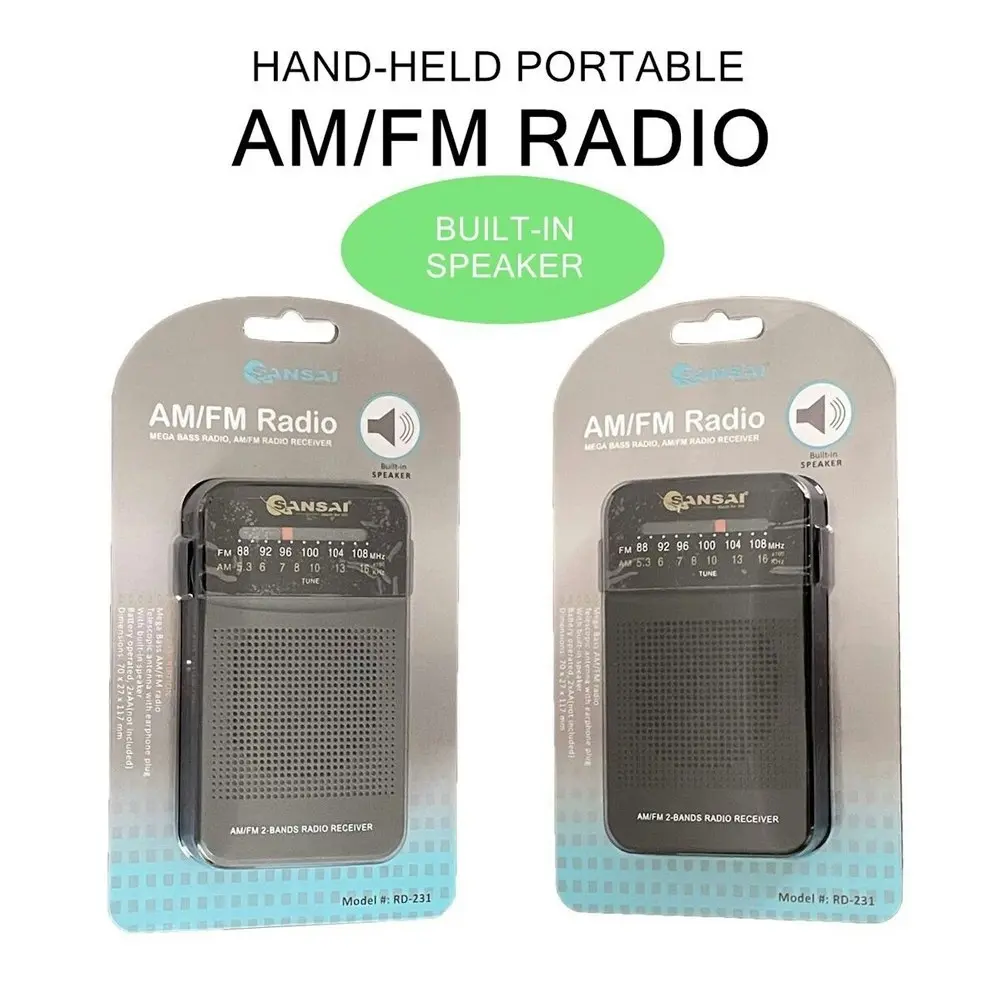 Sansai AM/FM Mega Bass 2-Band Portable Speaker Radio Receiver Dark Grey 11.7cm