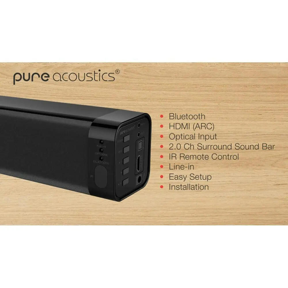 Pure Acoustics Wireless Bluetooth Sound Bar Speaker HDMI/Optical Input