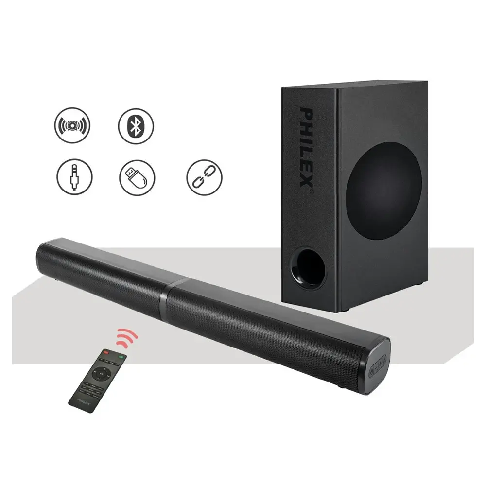 Philex 32in 60W Detachable Bluetooth Soundbar + Wired Subwoofer RCA-In/USB/HDMI