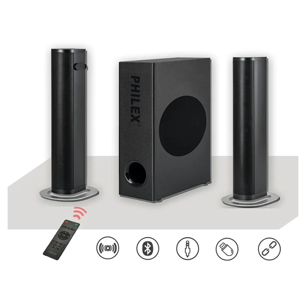 Philex 32in 60W Detachable Bluetooth Soundbar + Wired Subwoofer RCA-In/USB/HDMI