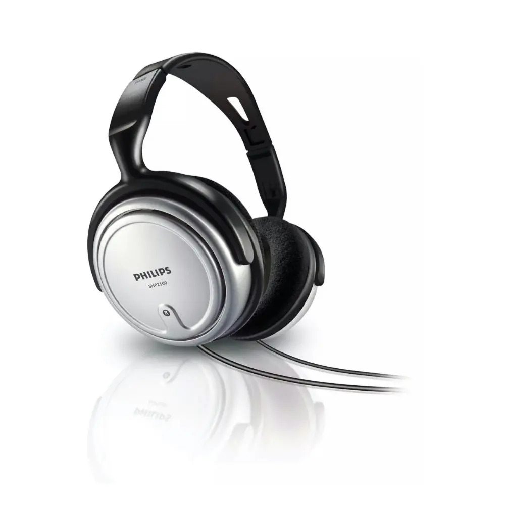 Philips SHP2500/10 Over Ear TV Headphones 3.5mm w/In-Line Volume Control Silver