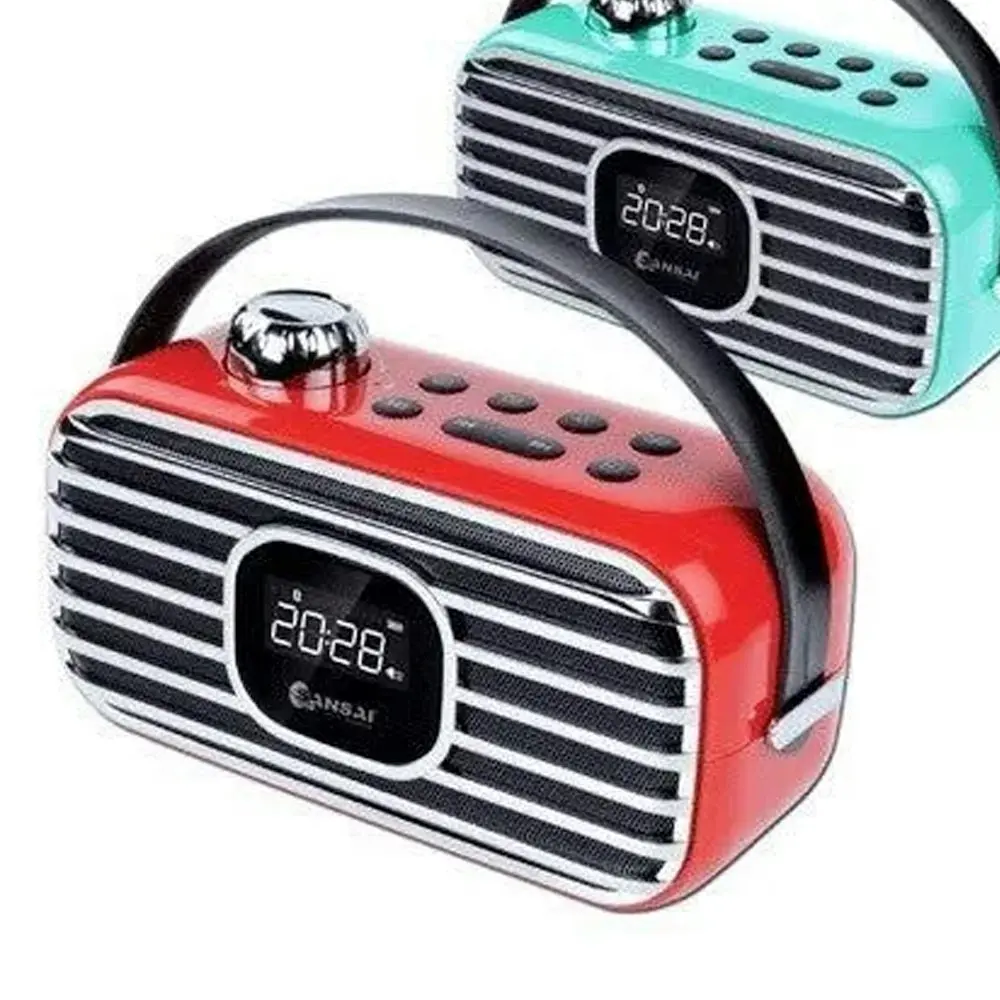 Sansai Portable Wireless Bluetooth Speaker w/ FM Radio/LED Alarm Clock Red