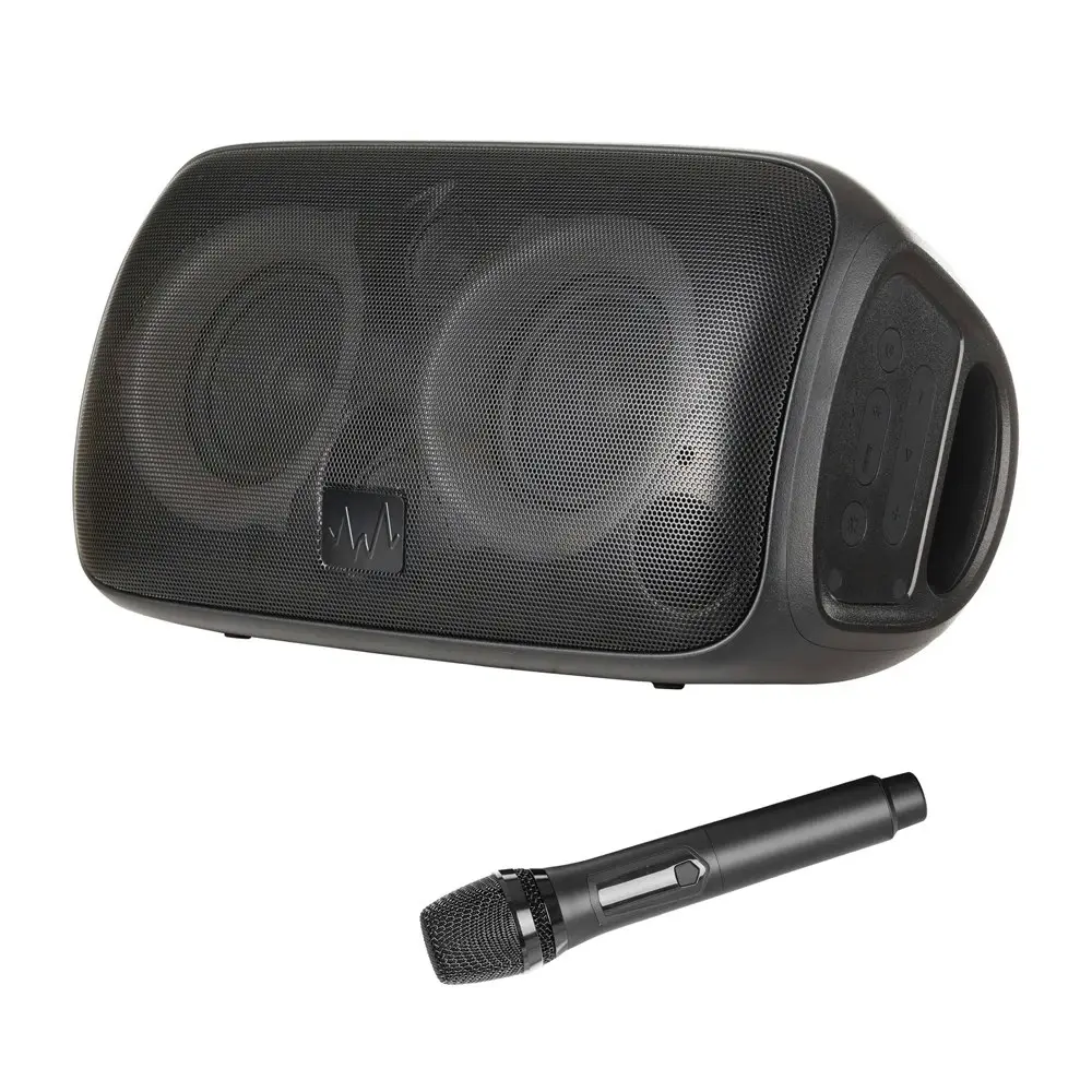 Wave Portable Shuffle Party Bluetooth Lights Speaker w/ Wireless Microphone BLK