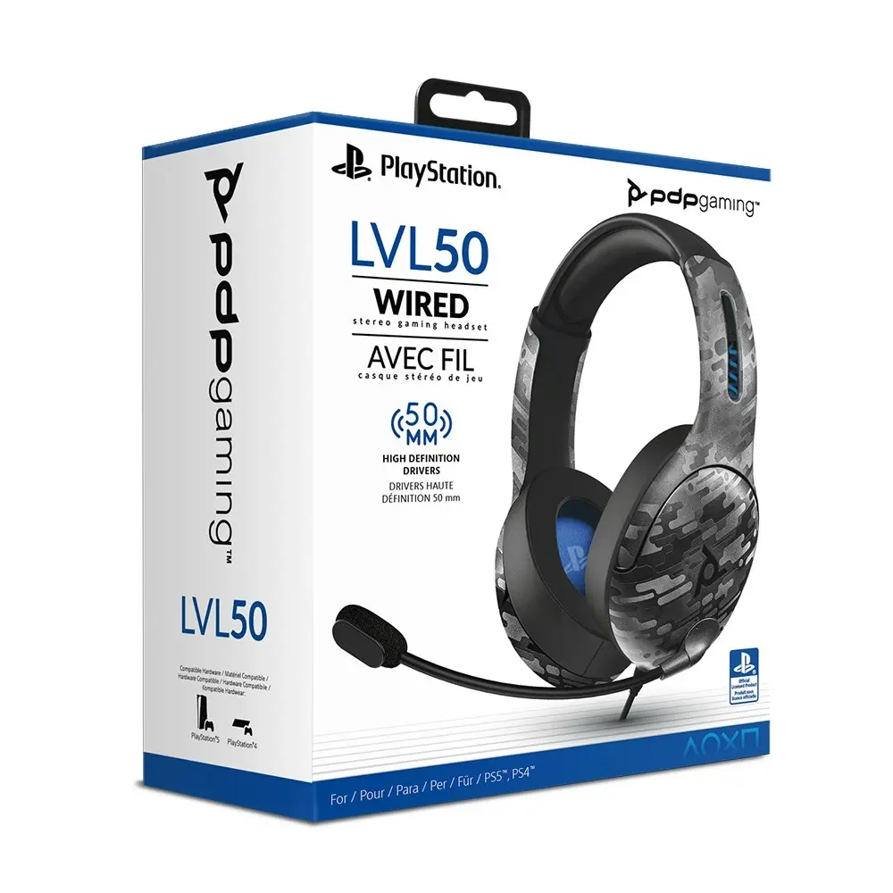 PDP Gaming LVL50 Wired Gaming Headset Black Camo For Playstation 5/4 Console