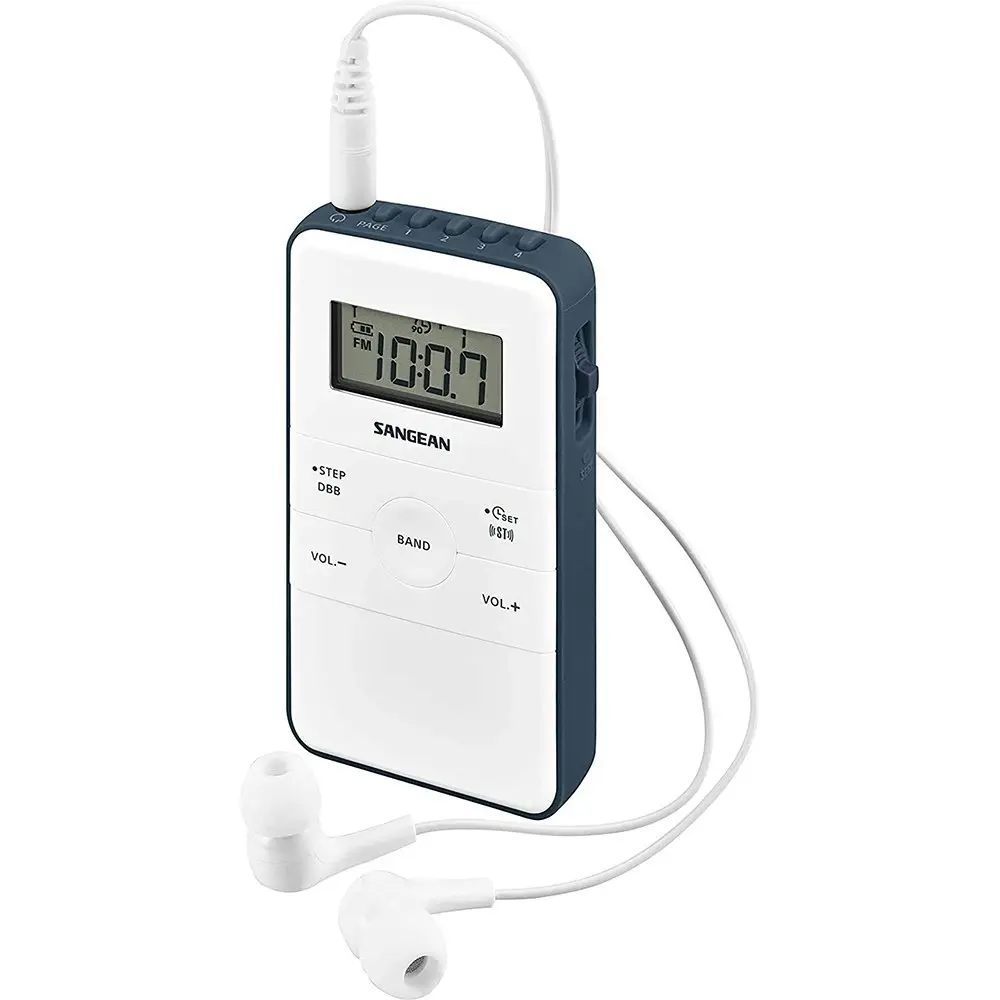 Sangean Rechargeable DT140 AM/FM Digital LCD 1000W USB Pocket Radio S Size White