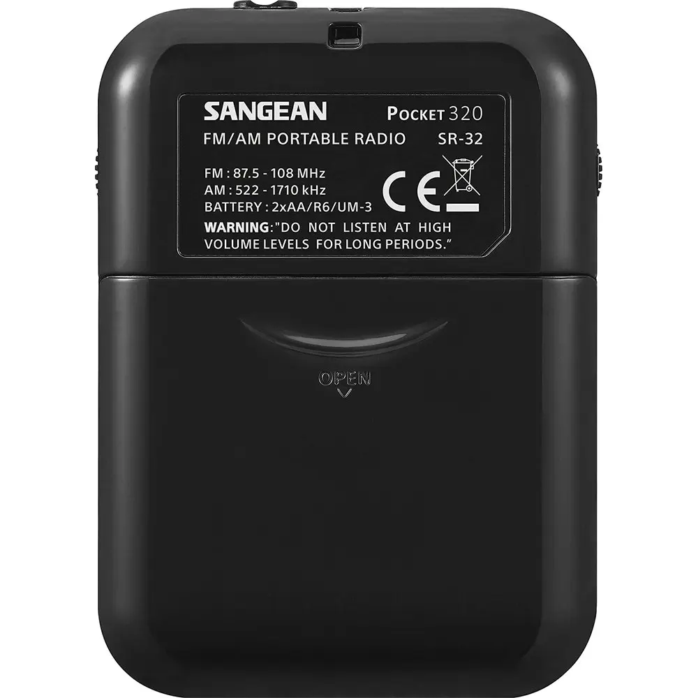 Sangean SR32 Compact Mini Portable AM/FM Pocket Radio Battery Powered Black