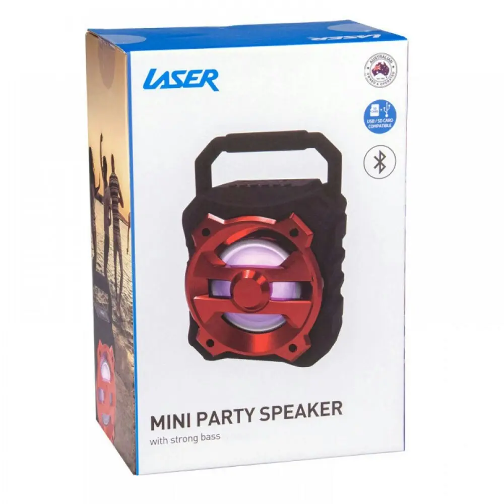 Laser Mini Party Wireless Bluetooth Speaker Audio w/Microphone Jack Karaoke Red