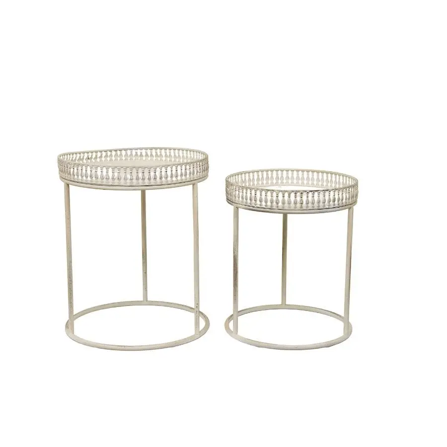 Willow & Silk Metal 47cm/42cm Set of 2 Round White Stool/Coffee/SideTable