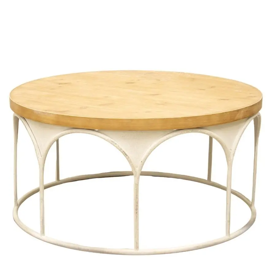 Willow & Silk Metal 81cm Arch Round Wooden-Top Coffee Table