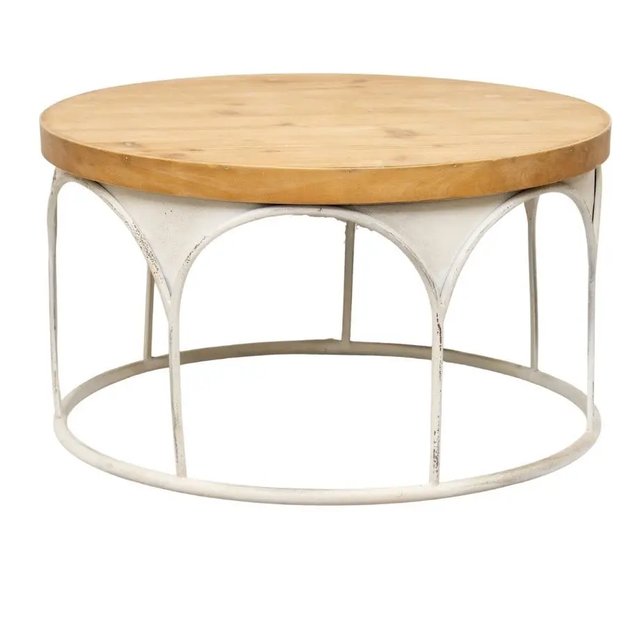 Willow & Silk Round 61cm Wooden-Top Arch Coffee Table/Side Table