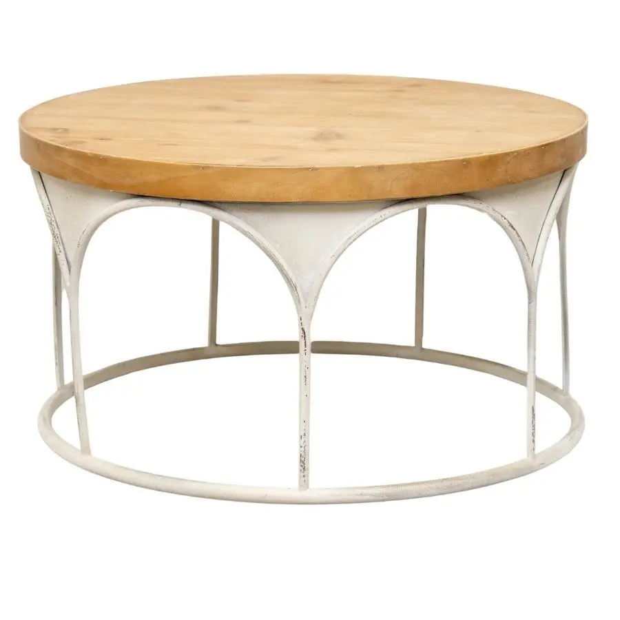 Willow & Silk Round 61cm Wooden-Top Arch Coffee Table/Side Table