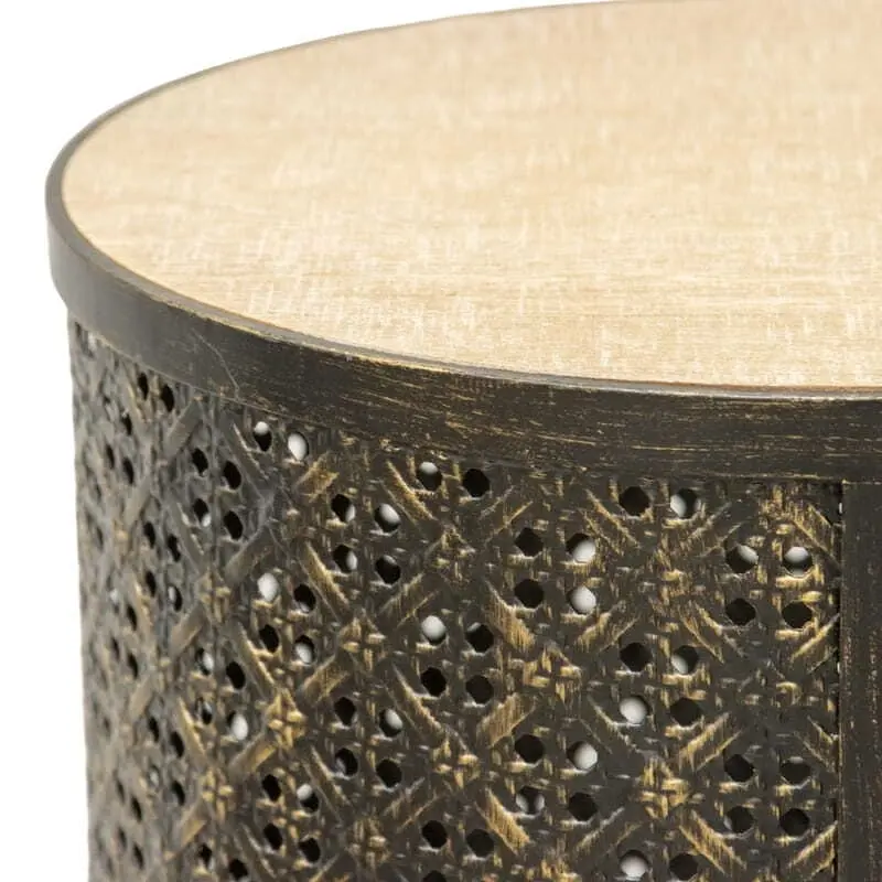 Willow & Silk Nested Golden 70cm/60cm Set of 2 Latticed Coffee/Side Table