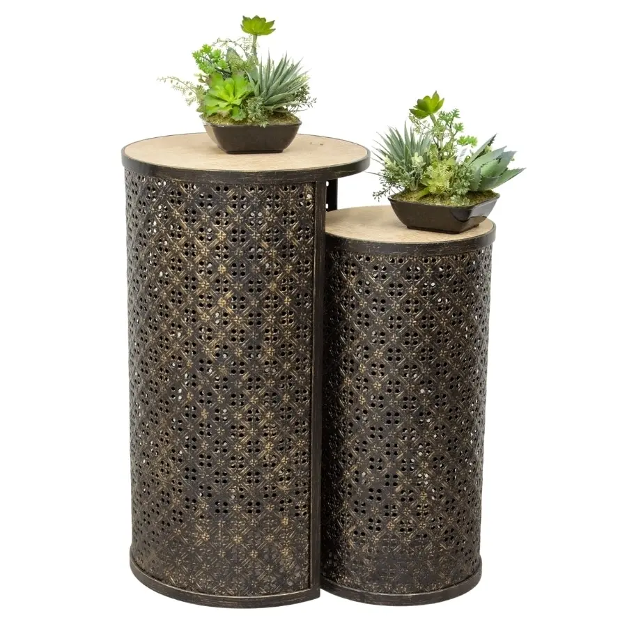 Willow & Silk Nested Golden 70cm/60cm Set of 2 Latticed Coffee/Side Table