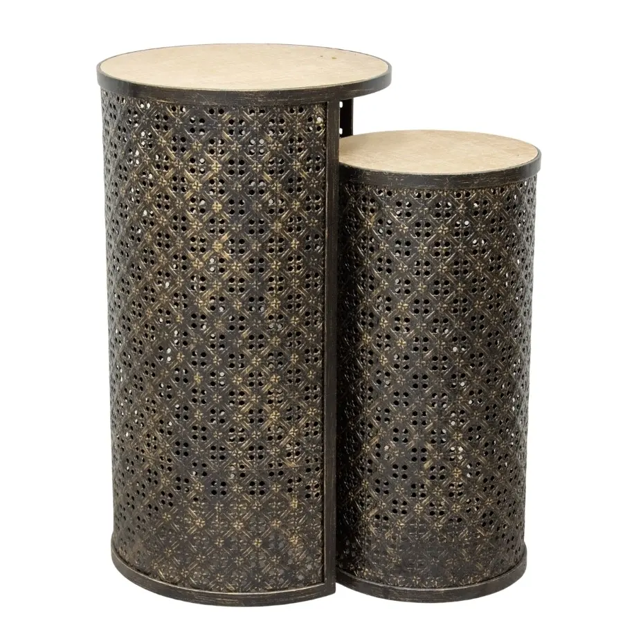 Willow & Silk Nested Golden 70cm/60cm Set of 2 Latticed Coffee/Side Table