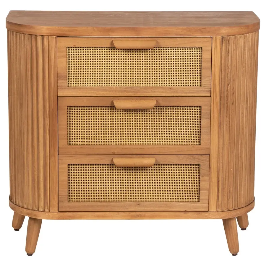 Willow & Silk Wooden 80cm Mid-Century Ribbed 3-Drawer Cabinet/Organiser