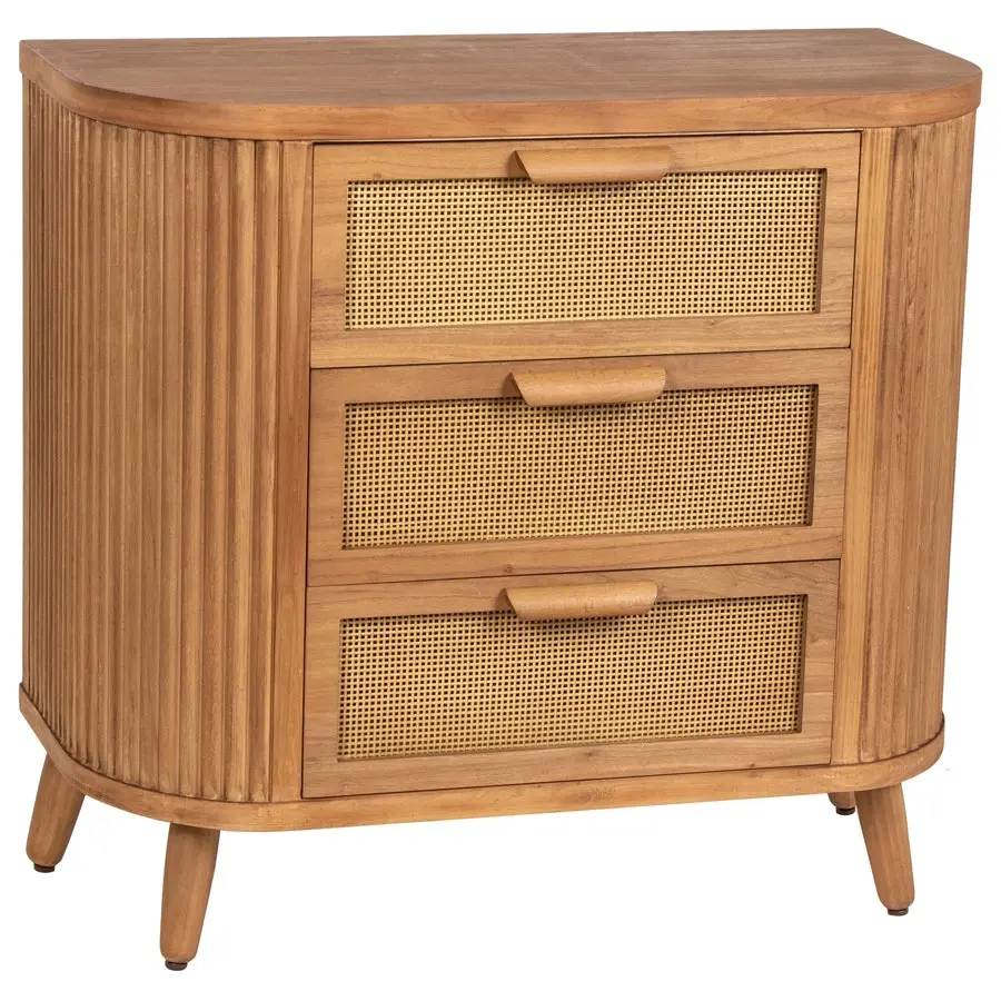 Willow & Silk Wooden 80cm Mid-Century Ribbed 3-Drawer Cabinet/Organiser