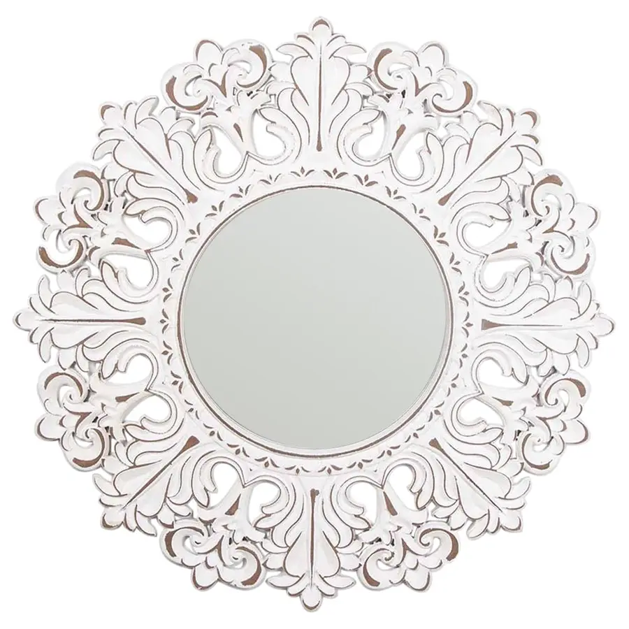 Willow & Silk MDF 74cm White Round Ornate Carved Fleur Wall Mirror