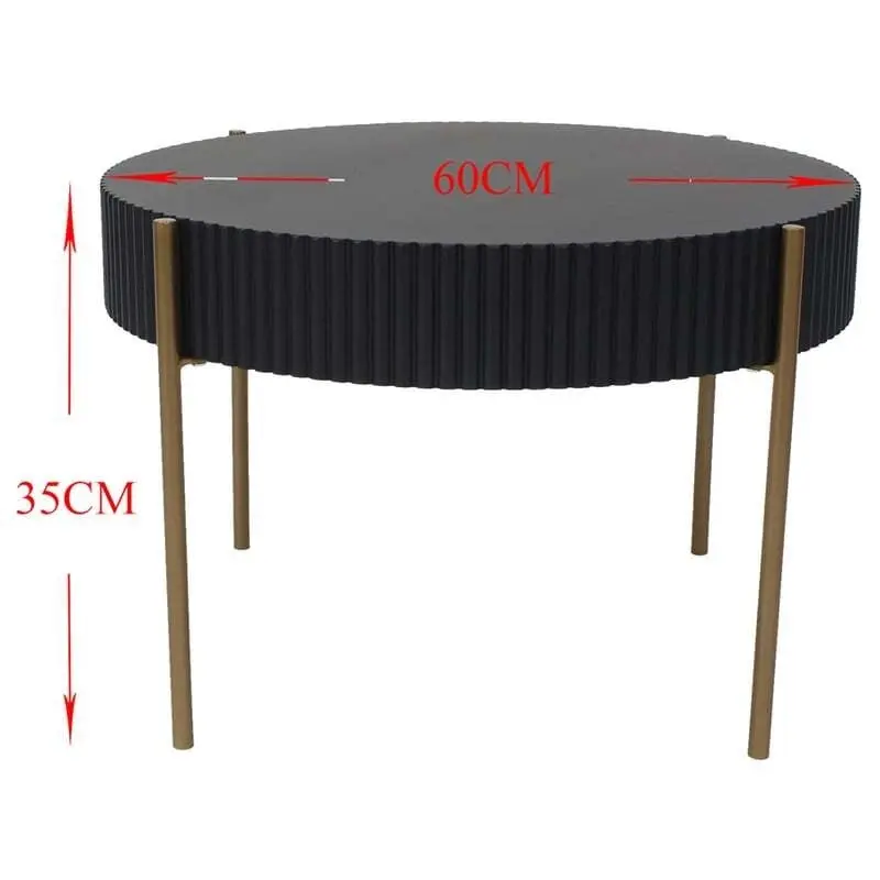 Willow & Silk Round 60cm Wood/Metal Ribbed Coffee/Side Table