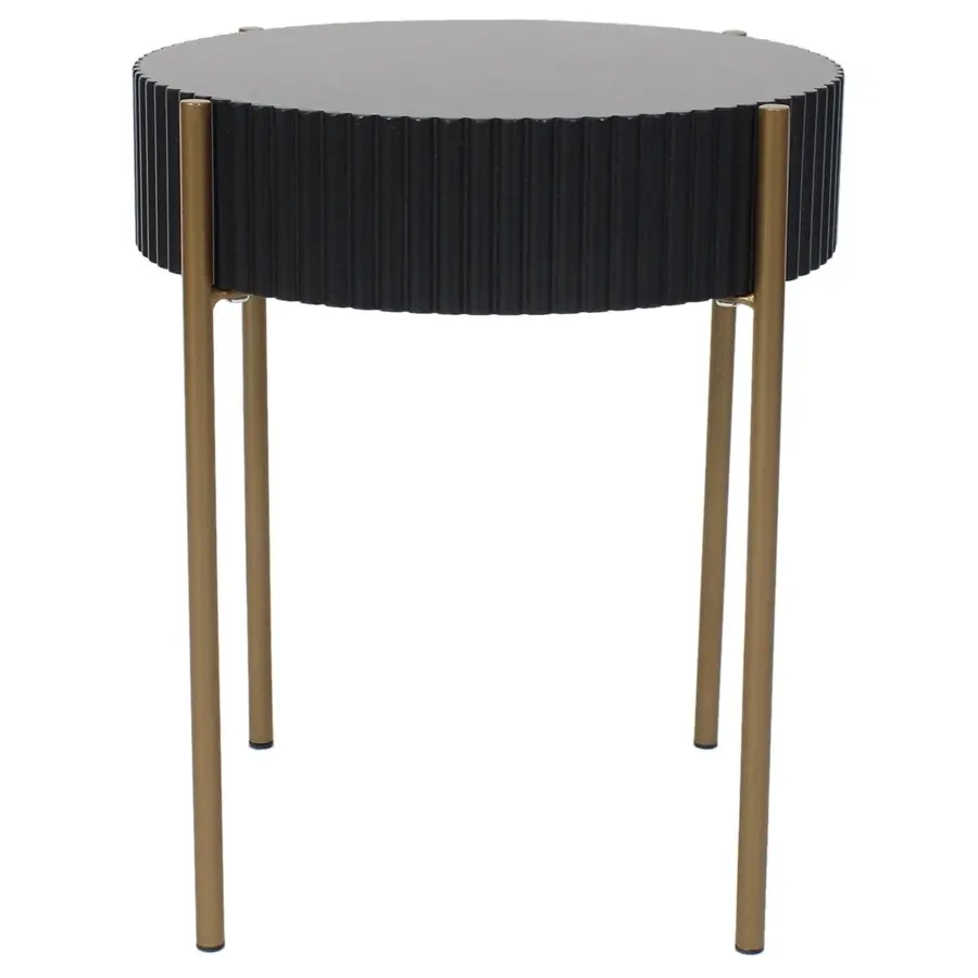 Willow & Silk Round 40cm Black Ribbed Stool/Side/Coffee Table/Furniture