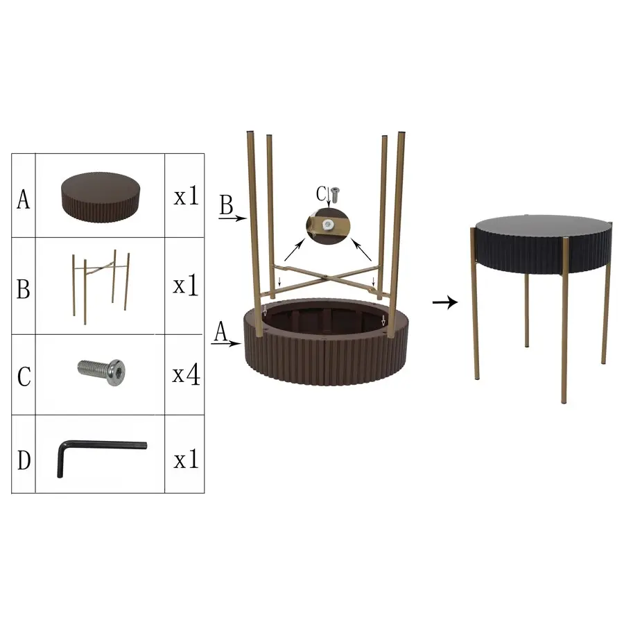 Willow & Silk Round 40cm Black Ribbed Stool/Side/Coffee Table/Furniture