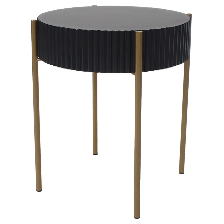 Willow & Silk Round 40cm Black Ribbed Stool/Side/Coffee Table/Furniture