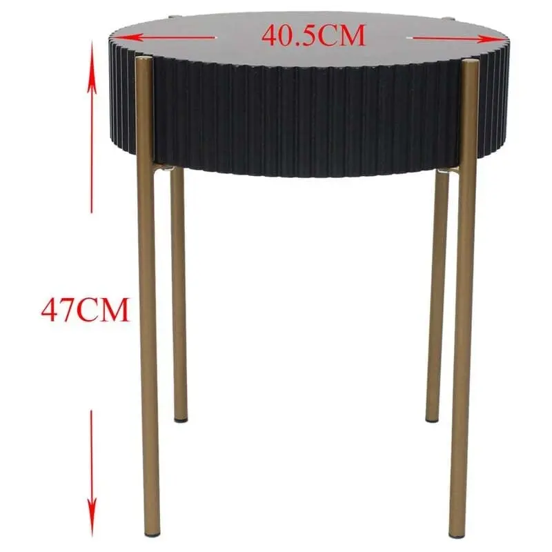 Willow & Silk Round 40cm Black Ribbed Stool/Side/Coffee Table/Furniture