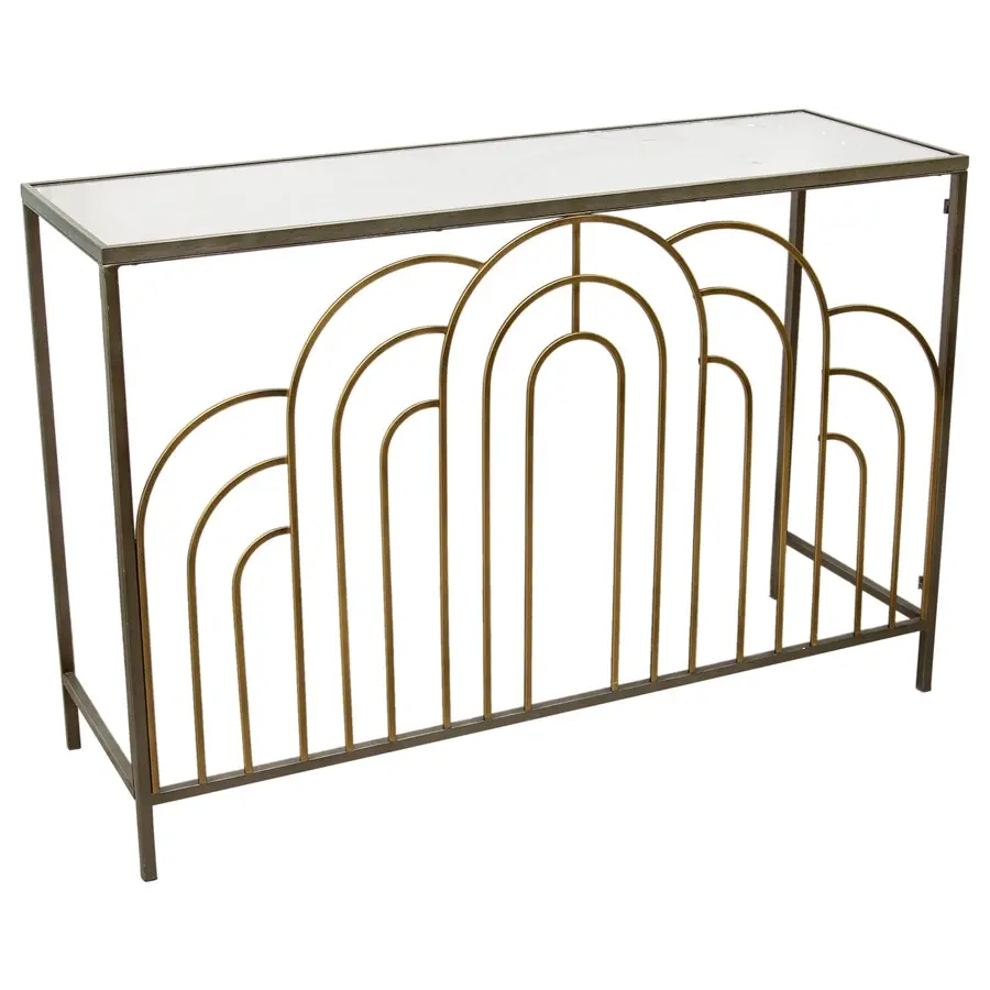 Willow & Silk Metal 120cm Arch Ornate Console Table With Mirror Top