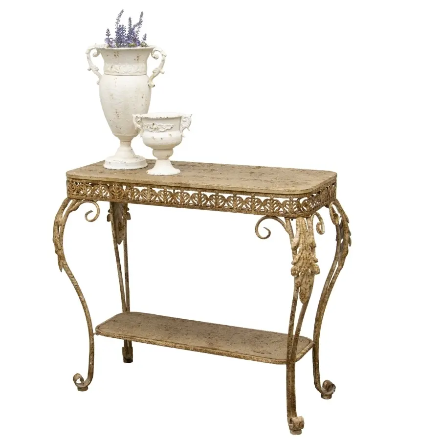 Willow & Silk Metal 75cm Taupe Tuscan Fleur Console Table w/ Shelf