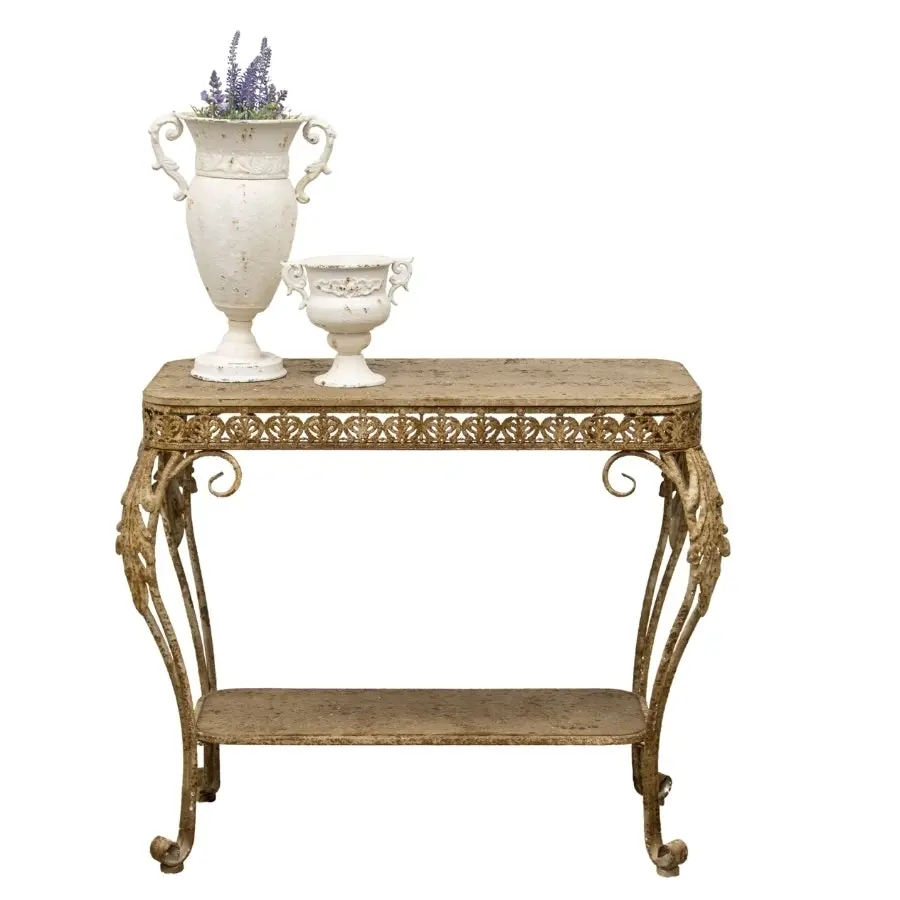 Willow & Silk Metal 75cm Taupe Tuscan Fleur Console Table w/ Shelf