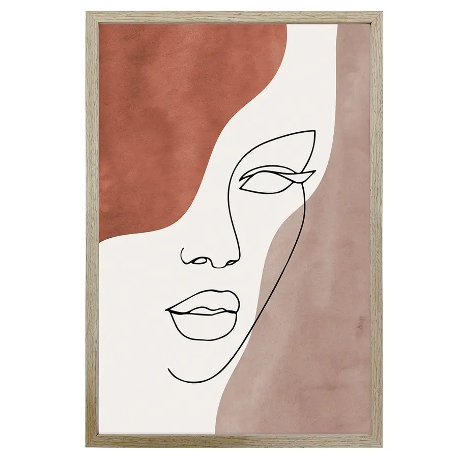 Willow & Silk Wooden Framed 90cm Visage Line Print w/ Glass Wall Art