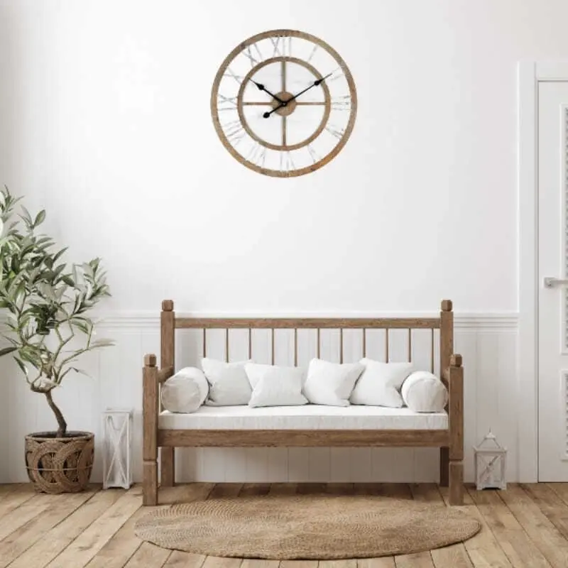 Willow & Silk Wooden 60cm White Round Roman Numerals Wall Clock