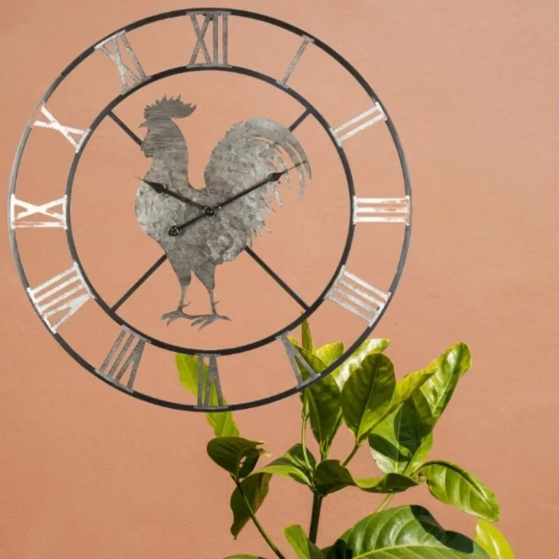 Willow & Silk Metal Round 60cm Roman Numeral Rooster Wall Clock