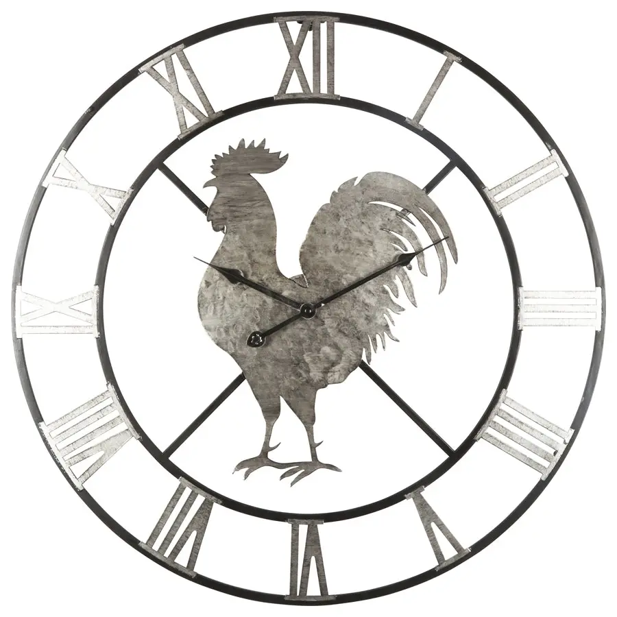 Willow & Silk Metal Round 60cm Roman Numeral Rooster Wall Clock