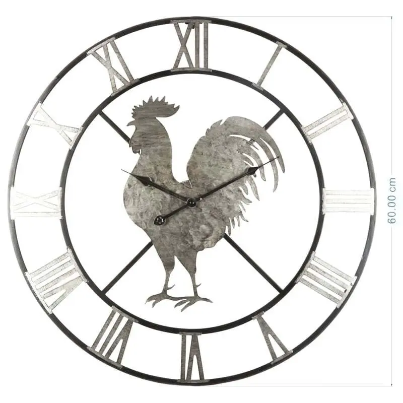 Willow & Silk Metal Round 60cm Roman Numeral Rooster Wall Clock