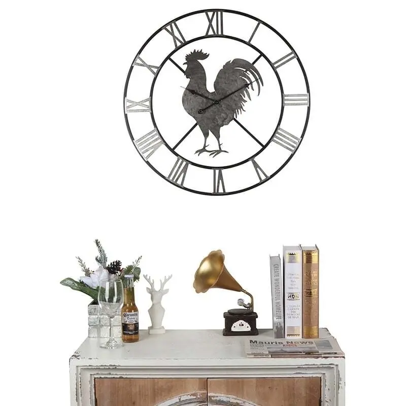 Willow & Silk Metal Round 60cm Roman Numeral Rooster Wall Clock