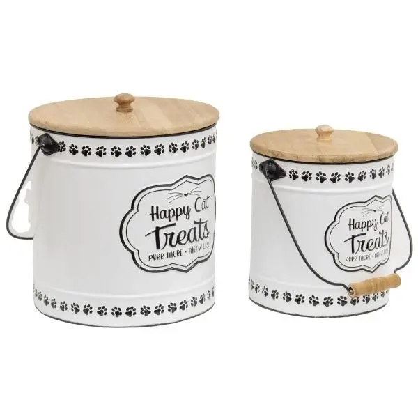 Willow & Silk Nested 27cm/22.5cm 'Happy Cat Treats' Set of 2 Tins w/ Lids