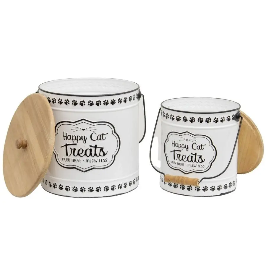 Willow & Silk Nested 27cm/22.5cm 'Happy Cat Treats' Set of 2 Tins w/ Lids