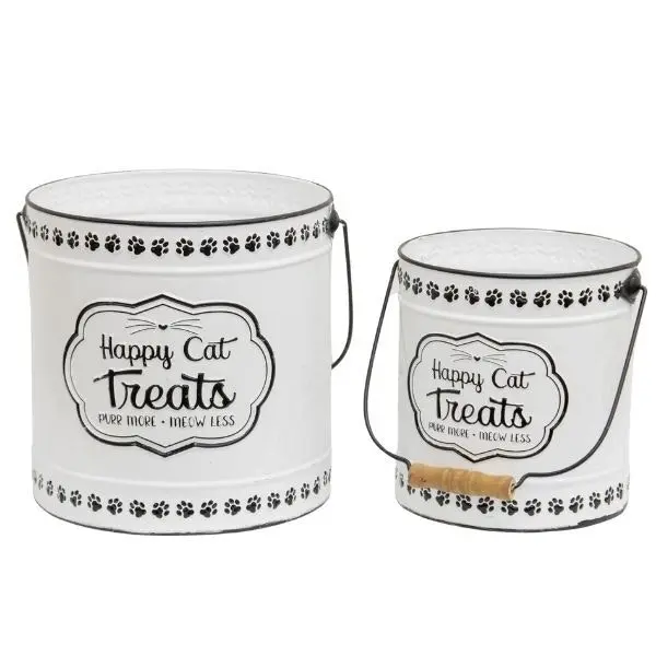 Willow & Silk Nested 27cm/22.5cm 'Happy Cat Treats' Set of 2 Tins w/ Lids