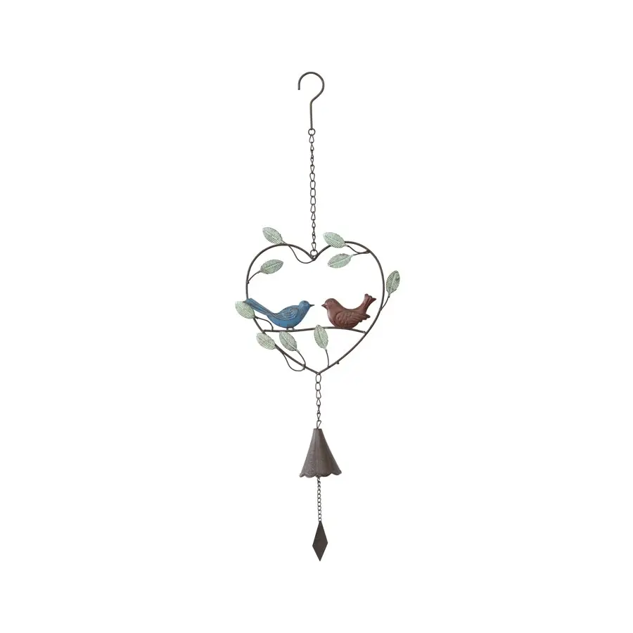 Coloured Love Birds in Heart Door Chime