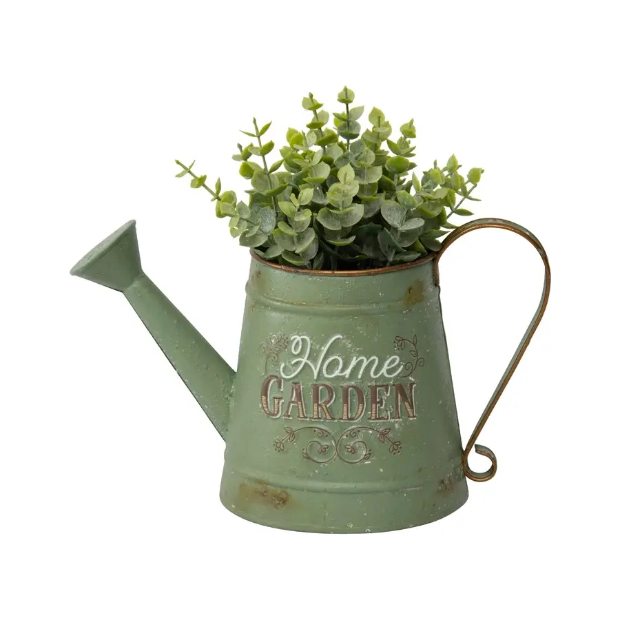 Willow & Silk Metal 29cm Rustic Green 'Home Garden' Watering Can/Planter