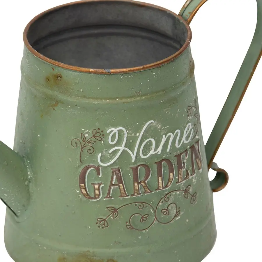 Willow & Silk Metal 29cm Rustic Green 'Home Garden' Watering Can/Planter