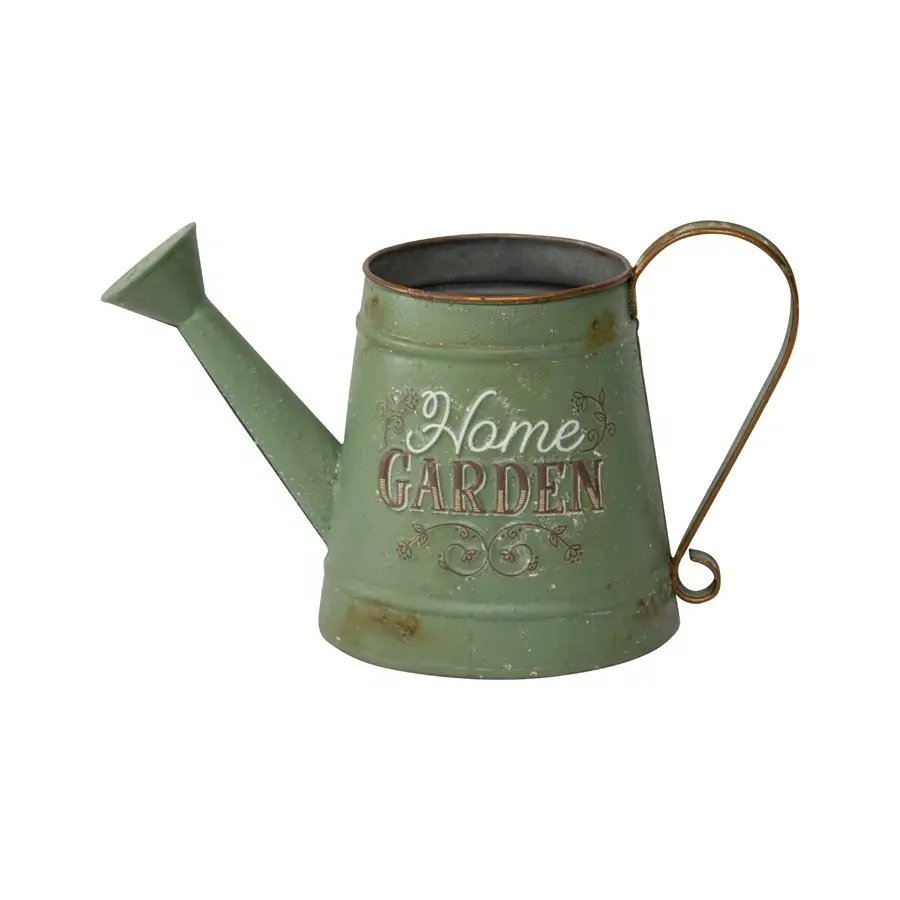 Willow & Silk Metal 29cm Rustic Green 'Home Garden' Watering Can/Planter