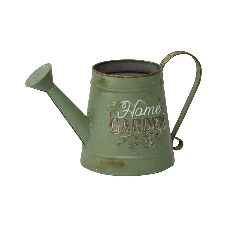 Willow & Silk Metal 29cm Rustic Green 'Home Garden' Watering Can/Planter